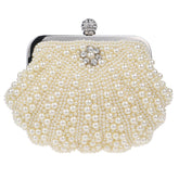 Asymmetric Shell Pattern Rhinestone Embellished Pearl Clutch - Beige